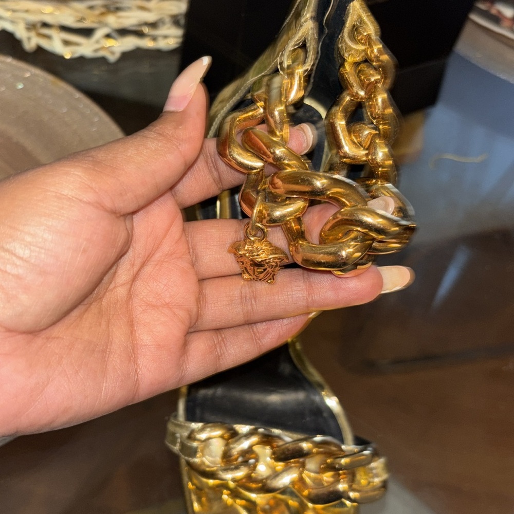 Versace Gold and Black Chain Detail Heels